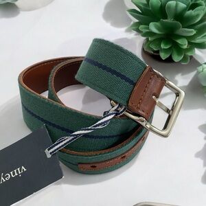 Men’s Vineyard Vines NWT Reversible Leather & Webbing Green & Navy Stripe Belt‎
